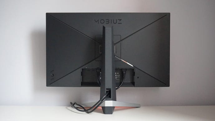 A photo of the back of the BenQ Mobiuz EX2710 gaming monitor.